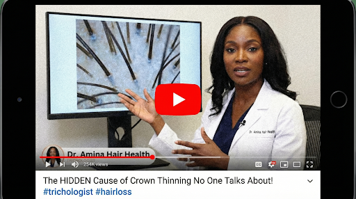 Video thumbnail of a trichologist explaining the hidden cause of crown thinning